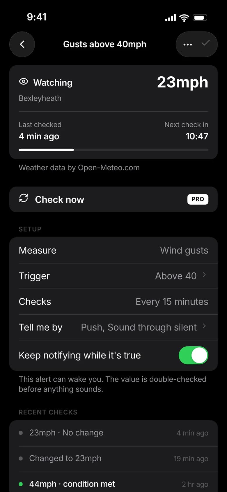 fique alert detail in dark mode